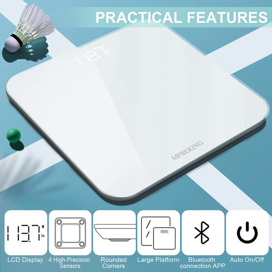 Báscula MPBEKING, digital de alta precisión con Bluetooth y pantalla LED iluminada