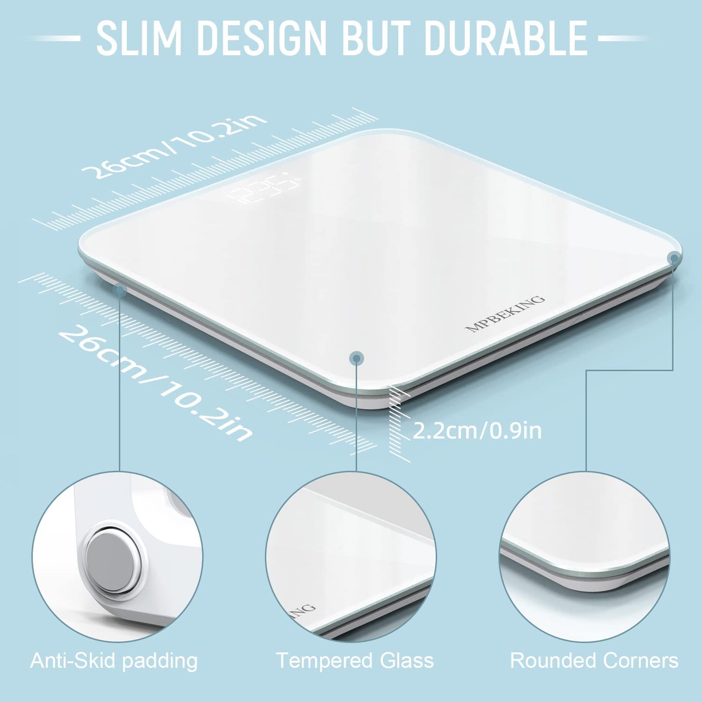 Báscula MPBEKING, digital de alta precisión con Bluetooth y pantalla LED iluminada