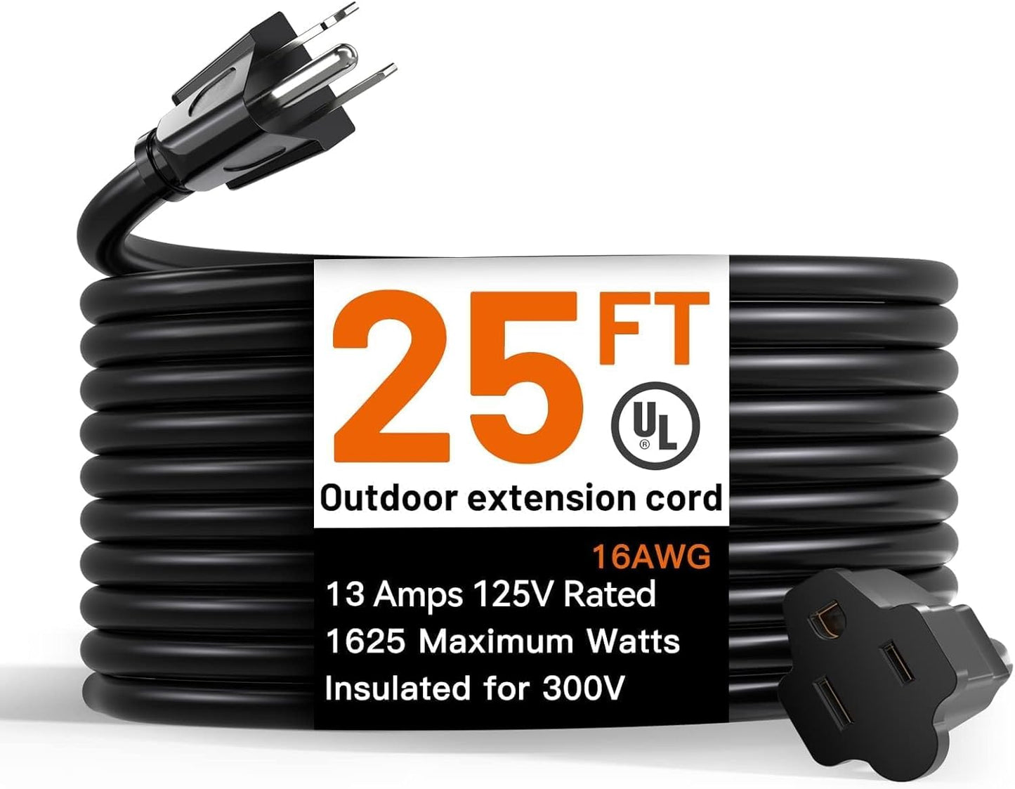 Addlon - Cable de extensión para exteriores de 25 pies, impermeable, 16 AWG 3 puntas