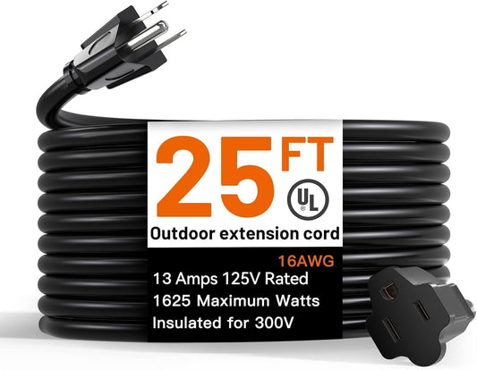 Addlon - Cable de extensión para exteriores de 25 pies, impermeable, 16 AWG 3 puntas