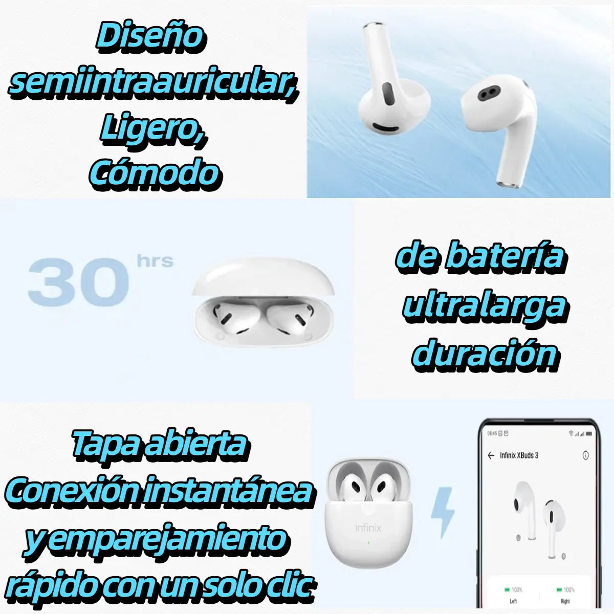 Infinix XE33 Xbuds 3 Lite True Wireless Earbuds - Bluetooth 5.3, reducción de ruido ENC, tiempo de reproducción 24 horas, carga rápida, control táctil, ajuste ergonómico, resistente al agua y al sudor